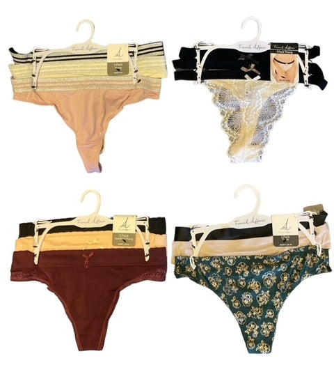 FRENCH AFFAIR 3 PACK LADIES THONGS, $2.50 EACH