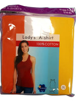 3 PACK ASST COLORS/SIZES LADIES A-SHIRT, $3.50 A PACK