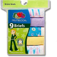 9 PACK FRUIT OF THE LOOM GIRLS BRIEFS, $5.50 A PACK