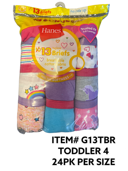 13 PK HANES 1ST Q GIRLS TOODLER BRIEFS , $ 5.00 A PACK