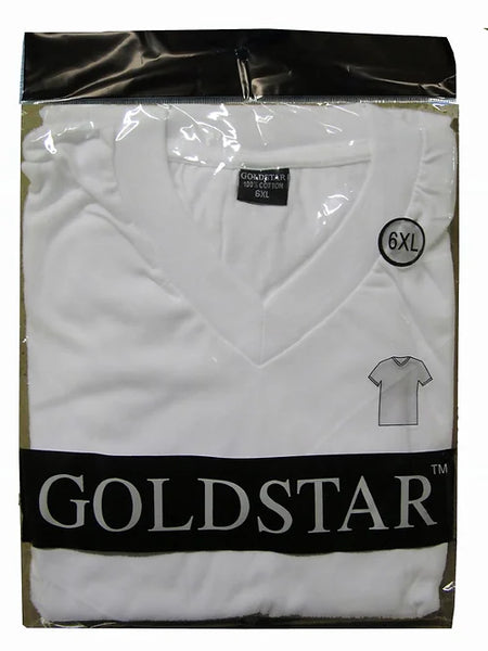 GOLD STAR WHITE V- NECK, $3.00