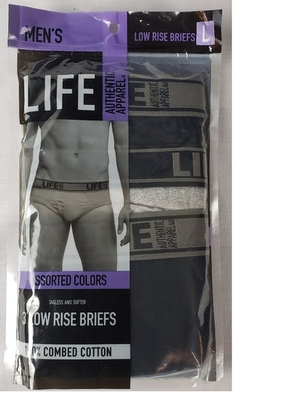 LIFE 3 PACK 1ST Q MEN COLOR BRIEFS,ASST SIZES $3.00 A PACK